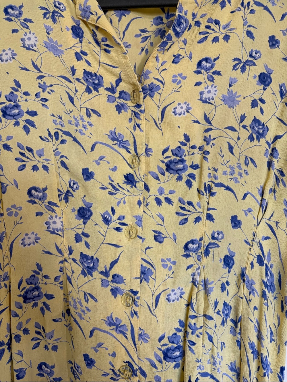 Vintage 90a April Cornell Yellow Maxi Dress with Blue Floral Print - Picture 11 of 13